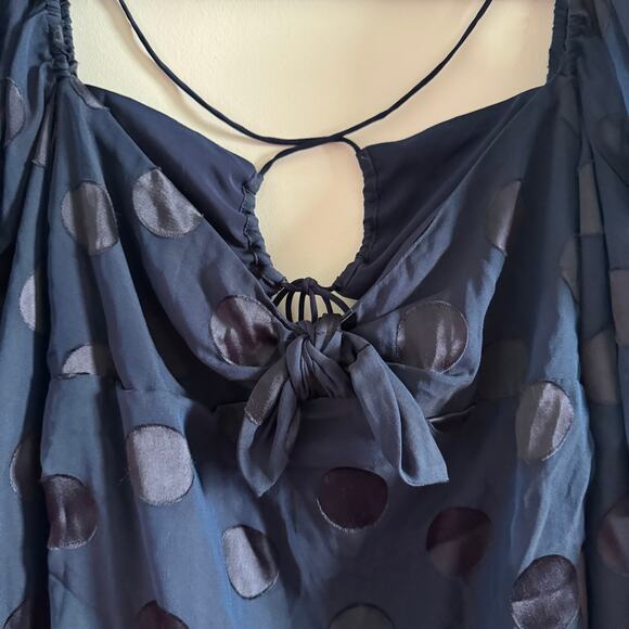 New For Love & Lemons Lula Mini Dress Blue Polka Dot Ruched Cut Out Zip Sz M - Picture 7 of 12